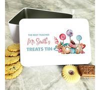 Watercolour Treats Best Teacher Rectangle Personalised Treat Tin Personalised Gift | Custom Gift | Personalized Tin | Cake, Biscuit & Treat Tins | Gift For Her | Gift For Him