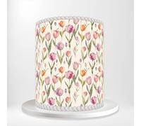 Watercolour Tulip Garden Pastel Spring Flowers Wrap Around Print A4 Edible Paper Icing Sheet Cake Topper Side Ribbon Border Decor for Personalised Themed Decorations