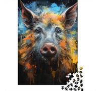 Watercolour Wild Boar Puzzle Brain Teaser Premium Cardboard Jigsaw Puzzle for Kids And Adults Age 12 Years Up 1000pcs (38x26cm)