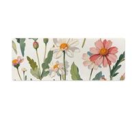 Watercolour Wildflowers Desk Mat 30x80cm, Non-Slip Rubber Base with Stitched Edges, Waterproof Desk Pad for Keyboard & Mouse, Large Mouse Pad for Office Gaming