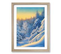 Watercolour Winter Forest Vol.2 Framed Print | A2 Oak Framed Wall Art | Ready to Hang | Modern Landscape Picture | Living Room Bedroom Lounge Office