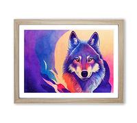 Watercolour Wolf Vol.3 Abstract H1022 Framed Print for Living Room Bedroom Home Office Décor, Wall Art Picture Ready to Hang, Oak A4 Frame (34 x 25 cm)