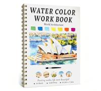 Watercolour Workbook, 14 Patterns of Original DIY Designs, 18.7 x 26cm Water Colour Workbooks, Beginner-Friendly Adult Coloring Books (Architecture)