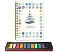Watercolour Workbook and Water Colouring Book with Paint Set, 12 Colours Paints and Brush Included, Beginner Friendly Step by Step Tutorials for Adults & Teens, Nature Scenes for Stress Relief & Creat