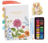 Watercolour Workbook,Aquarell Malbuch,12 Flower Patterns of Original DIY Designs,24 Colors Watercolour Paint Set with Paint Brush,Water Colour Workbooks,Water Colouring Book for Adults