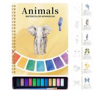 Watercolour Workbook - Colouring Book Paint Set | 12 Watercolour Paints with Brushes, Creative Exercise Book for Adults, Beginners, Teenagers, School, Travel, Art Lessons, Drawing and Painting