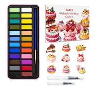 Watercolour Workbook for Adults, Floral Water Colouring Book with 24-Colour Paint Set, Brush and 2 Water Pens, Tear-Out Flower Painting Book, Adult Colouring Book for Women, Art Gift for Beginners
