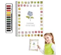 Watercolour Workbook for Beginners, Watercolor Workbook 12 Color Flower Watercolour Paint Workbooks Set with Brush,Watercolour Book with Paint for Kids Adults Bag (G) (Flower)