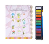 Watercolour Workbook, Pink Peony Flowers Watercolor Workbook with 12 Colors Paint Set, Brush & 13 Line Art Templates, Watercolour Books for Beginners Adults Teens as Art Practice Kit and Creative Gift