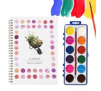 Watercolour Workbook with Paint Set,12 Garden Patterns of Original DIY Designs Beginner Friendly Water Colouring Painting Book with 12 Colours Paints and Brush,Water Colour Paints Sets for Adults