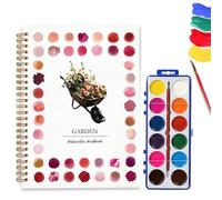 Watercolour Workbook with Paint Set,12 Garden Patterns of Original DIY Designs Beginner Friendly Water Colouring Book,DIY Painting Kit with 12 Colours Paints and Brush,Practice Book for Adults Teens