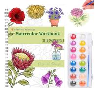 Watercolour Workbooks for Adults,16 Colors 15 Beautiful Paintings, Pre-Outlined Designs, Easy Watercolour Art Book for Beginner,Relaxing Art Projects and Creative Gift for Women