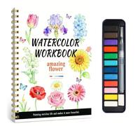 Watercolour Workbooks Paint Kit 12 Color Watercolour Paint Workbooks Beginner Friendly Water Colour Paints Books with Paint Brushes for Crafts Gift(Flower)