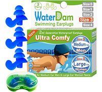 WaterDam Swimming Ear Plugs Great Waterproof Ultra Comfy Earplugs Prevent Swimmer's Ear (Size 3+3+3: Medium Ear Men & Large Ear Teens&Women (Blue Blue Blue))
