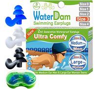 WaterDam Swimming Ear Plugs - Ultra Comfy Waterproof Earplugs Prevent Swimmer's Ear (Medium & Large: Men & Teens Women (White, Blue, Black))