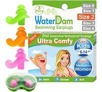 WaterDam Swimming EarPlugs Ultra Comfy Great Waterproof Prevent Swimmer'sEar(Size 2+2+2: Kids Teens MediumEar Women SmallEar Men (Green Orange Pink))