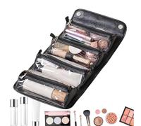 Waterdes Folding Nursing Bag Large Capacity Large Capacity Leather 4 Removable Clear Compartments Open Flat Waterproof Portable Cosmetic and Make Up Beu, black, see description, See description