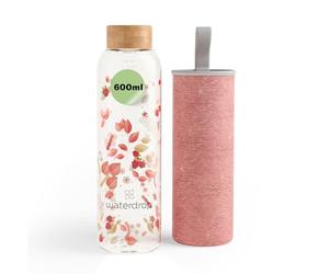 waterdrop® Glass Water Bottle 600ml - Water Flask with Bamboo Lid & Sleeve, Reusable Borosilicate Glass Flask, Leakproof, Ideal for Travel, Office, Gym, Home, BPA-free