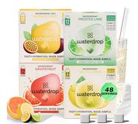 waterdrop® Microdrink Tropical Fruit Set - 48 Water Flavouring Hydration Tablets, Flavoured Water Cubes in Grapefruit, Lime, Passionfruit & Ice Tea Lemon Flavours, Vitamin C & B, Vegan, Sugar Free