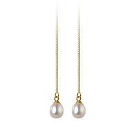 Waterdrop Pearl Sterling Silver Threader Earrings for Women Girls Elegant Shell Pearl Long Tassel Chain Dangle Drop Statement Earring Studs Ear Line Dainty Jewelry Gifts Hypoallergenic 18K Gold Plated