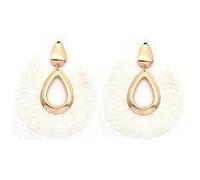 Waterdrop Shaped Tassel Earrings for Women (White)