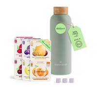 Waterdrop® Starter Set Steel - 600 ml Stainless Steel Bottle + 18 Water Flavouring Hydration Cubes, Vitamin Infused, Sugar Free Microdrink
