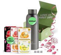 Waterdrop® Starter Set Steel - 600 ml Stainless Steel Bottle + 18 Water Flavouring Hydration Cubes, Vitamin Infused, Sugar Free Microdrink