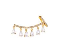 Waterdrop Tassel Earrings, Elegant Pink Crystal Zircon Ear Cuffs, Clip-On Tassel Drop Earrings for Women (White,Left Ear)