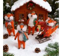 Watereem Set of 4 Christmas Felt Fox Ornaments, 5" Mini Wool Mr. Foxes Figurines for Christmas Tree Wreath Hanging, Fantastic Xmas Tabletop Decor, Animal Crafts Holiday Easter Gifts Party Supply