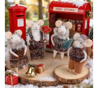 Watereem Set of 4 Christmas Felt Mouse Ornaments, 5" Mini Mice with Brown Sweater for Christmas Tree Hanging, Wool Xmas Tabletop Decor, Animal Crafts for Holiday Easter Gifts Birthday Party Supply