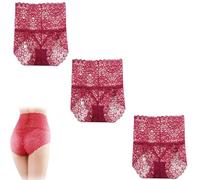 Wateresty Sexy High Waist Pretty Lace Panties, Soft Lace High Waist Underwear for Women, Lift The Hips(3*dark red,L)