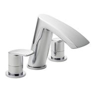 Waterfall 3 Hole Bath Filler Tap Chrome - Modern Deck Mounted Bathroom Mixer with Separate Hot & Cold Controls