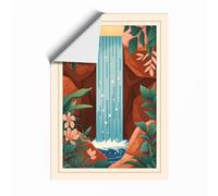 Waterfall Among Flowers Art Deco Unframed Wall Art Print A3 (42×29.7cm), Wall Decor for Living Room, Bedroom, Office & Home, Art Gift