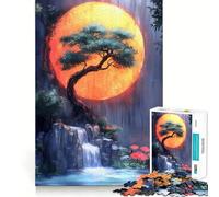Waterfall And Bonsai Tree 1000 Adult Pieces Jigsaw Puzzle Mind Challenge Toy Neat Cut Perfect Alignment Family Fun Night Activity (38x52cm)