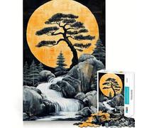 Waterfall And Bonsai Tree Jigsaw Puzzle 1000 Pieces Cognitive Fun Play High Precision Die Cut Unique Gift for Stress Relief (38x26cm)