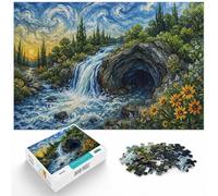 Waterfall and Cave in Van Gogh Style Jigsaw Puzzle for Adults, 1000 Piece | For calm winter entertainment at home: Adult jigsaw puzzle with 1000 pieces turns winter leisure into a focused activity.