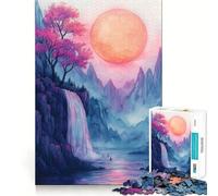 Waterfall And Giant Moon Jigsaw Puzzles 1000 Cognitive Skill Toy Smooth Burr Free Surface Relaxing Indoor Group Activity (50x75cm)