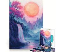 Waterfall And Giant Moon Jigsaw Puzzles 1000 Piece for Adults Recall Fun Play Firm Fit Secure Assembly Family Fun Night Activity (38x26cm)