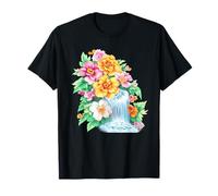 Waterfall and Hibiscus Bloom Tropical Garden Oasis T-Shirt