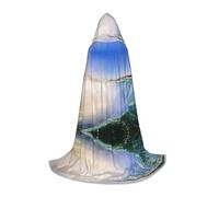 Waterfall And Rainbow Hooded Cape For Teenagers, Unisex Cloak Robe Hooded Halloween Costume Satin Witches Vampire Cloak Fancy Dress Up Children