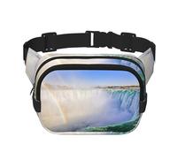 Waterfall And Rainbow Print Unisex Square Double Layer Waist Bag Crossbody Fanny Pack Travel Workout Accessory, Black, One Size, Black, One Size