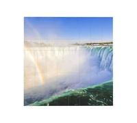 Waterfall and rainbow Printed Square Jigsaw Puzzle 12.8x12.8 CM, Puzzle Challenging Game for Adults Gifts, Family Fun Decorative Wall Decor