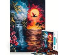 Waterfall And Sunset Jigsaw 1000 Pieces for Teenagers Memory Train Fun Clean Seamless Connection Relaxing Indoor Group Activity (38x52cm)