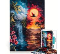 Waterfall And Sunset Jigsaw Puzzle 1000 Mental Recall Game High Accuracy Cutting Craft Interactive Brain Challenge for Home (50x75cm)
