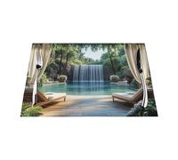 Waterfall And Swimming Pool In The Yard Placemats 6 Pcs, Non Slip Heat-Resistant Ocean Pvc Placemats 12x18 Inch
