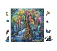 Waterfall And Willow Tree 100 Piece Complete Jigsaw Puzzle Set Teens Beginners Mind Relaxation Puzzle Fans Group Play Anniversary Fathers Gift Thick Cardboard 28x28cm