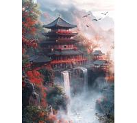 Waterfall Architecture Diamond Painting Kit for Adults, 32x44in x-792 | 5D Diamond Art Kits, Gem Arts, DIY Round Full Drill Cross Stitch Kits for Crystal Art for Picture Home Decor, Gifts for Women