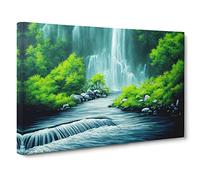 Waterfall Art Painting Vol.3 Canvas Print | Gallery Wrapped 30mm Frame Wall Art | 30x20 inches | Ready to Hang | Contemporary Landscape Picture | Living Room Bedroom Lounge Office