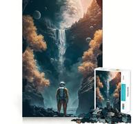 Waterfall Astronaut Space 1000 Piece Teenager Puzzles Brain Boosting Play Tight Interlock No Gaps Relaxing Indoor Group Activity (38x52cm)