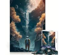 Waterfall Astronaut Space Jigsaw Puzzles for Adults 1000 Piece Mental Exercise Mindful Leisure Snug Lock (50x75cm)